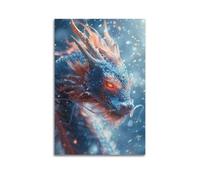 ZLXZPL Office Wall Painting Art Canvas Posters-Fantasy Poster Blue Dragon In Snow Bringing Mystical Vibe Decorative Painting 08x12inch(20x30cm) Unframe-style