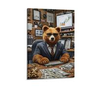 ZLXZPL Office Wall Painting Art Canvas Posters-Fantasy Poster Business Bear In Office Bringing Cool Vibe Decorative Painting 24x36inch(60x90cm) Frame-style