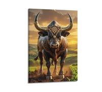 ZLXZPL Office Wall Painting Art Canvas Posters-Fantasy Poster Decorated Bull Bringing Majesty Decorative Painting 20x30inch(50x75cm) Frame-style