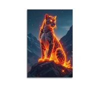 ZLXZPL Office Wall Painting Art Canvas Posters-Fantasy Poster Fiery Leopard On Rock Bringing Power Decorative Painting 24x36inch(60x90cm) Unframe-style