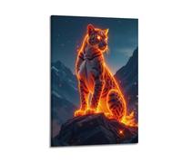 ZLXZPL Office Wall Painting Art Canvas Posters-Fantasy Poster Fiery Leopard On Rock Bringing Power Decorative Painting 24x36inch(60x90cm) Frame-style