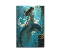 ZLXZPL Office Wall Painting Art Canvas Posters-Fantasy Poster Figure Riding Dolphin Underwater Magical And Enchanting Painting 16x24inch(40x60cm) Unframe-style