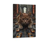 ZLXZPL Office Wall Painting Art Canvas Posters-Fantasy Poster Giant Cat City Decor Whimsical Vibe Creator Painting 12x18inch(30x45cm) Frame-style