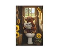 ZLXZPL Office Wall Painting Art Canvas Posters-Fantasy Poster Highland Cow Reading News Bringing Whimsy Decorative Painting 16x24inch(40x60cm) Unframe-style