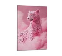 ZLXZPL Office Wall Painting Art Canvas Posters-Fantasy Poster Pink Leopard in Pink Clouds Dreamy And Luxurious Painting 24x36inch(60x90cm) Frame-style