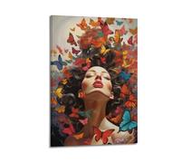 ZLXZPL Office Wall Painting Art Canvas Posters-Fantasy Poster Woman Surrounded By Butterflies Bringing Dreamy Vibe Decorative Painting 16x24inch(40x60cm) Frame-style