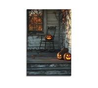 ZLXZPL Office Wall Painting Art Canvas Posters-Halloween Decoration Pumpkin Lantern And Rocking Chair Porch Festival Decor Create Retro Atmosphere 24x36inch(60x90cm) Unframe-style