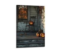 ZLXZPL Office Wall Painting Art Canvas Posters-Halloween Decoration Pumpkin Lantern And Rocking Chair Porch Festival Decor Create Retro Atmosphere 12x18inch(30x45cm) Frame-style