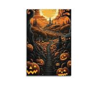 ZLXZPL Office Wall Painting Art Canvas Posters-Halloween Poster Pumpkin Town Full Of Fantasy Warm Atmosphere Halloween Decorations 08x12inch(20x30cm) Unframe-style