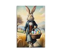 ZLXZPL Office Wall Painting Art Canvas Posters-Humorous Poster Easter Bunny with Eggs Festive Image Show Joyful Charm Decorative Painting 16x24inch(40x60cm) Unframe-style