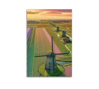 ZLXZPL Office Wall Painting Art Canvas Posters-Landscape Poster Dutch Windmills And Flower Fields Fresh And Healing Adding A Relaxed Atmosphere to Living Rooms Art 08x12inch(20x30cm) Unframe-style