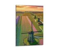 ZLXZPL Office Wall Painting Art Canvas Posters-Landscape Poster Dutch Windmills And Flower Fields Fresh And Healing Adding A Relaxed Atmosphere to Living Rooms Art 12x18inch(30x45cm) Frame-style