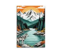 ZLXZPL Office Wall Painting Art Canvas Posters-Landscape Poster Lone Wolf By Mountain Lake Quiet Natural Canvas Art 20x30inch(50x75cm) Unframe-style