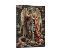 ZLXZPL Office Wall Painting Art Canvas Posters-Myth Poster Holy Armored Angel Fighting Dragon Mysterious And Shocking Adding A Fantasy Atmosphere to Studies Art 24x36inch(60x90cm) Frame-style