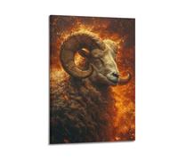ZLXZPL Office Wall Painting Art Canvas Posters-Myth Poster Mountain Sheep in Flames Shocking And Passionate Adding A Sense of Power to Studies Art 16x24inch(40x60cm) Frame-style