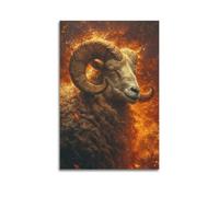 ZLXZPL Office Wall Painting Art Canvas Posters-Myth Poster Mountain Sheep in Flames Shocking And Passionate Adding A Sense of Power to Studies Art 16x24inch(40x60cm) Unframe-style