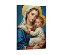 ZLXZPL Office Wall Painting Art Canvas Posters-Religious Icon Madonna Child Golden Halo Classic Art Decorative Painting 20x30inch(50x75cm) Frame-style
