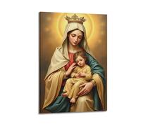 ZLXZPL Office Wall Painting Art Canvas Posters-Religious Icon Madonna Child Golden Halo Decorative Painting 24x36inch(60x90cm) Frame-style