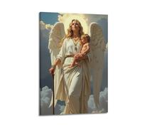 ZLXZPL Office Wall Painting Art Canvas Posters-Religious Poster Angel with Child Divine And Nurturing Painting 20x30inch(50x75cm) Frame-style
