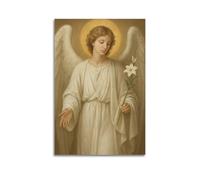 ZLXZPL Office Wall Painting Art Canvas Posters-Religious Poster Angel with Lily Decor Holy Vibe Bringer Painting 08x12inch(20x30cm) Unframe-style
