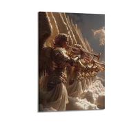 ZLXZPL Office Wall Painting Art Canvas Posters-Religious Poster Angels Blowing Trumpets in The Sky Divine And Grand Painting 24x36inch(60x90cm) Frame-style