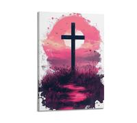 ZLXZPL Office Wall Painting Art Canvas Posters-Religious Poster Cross Pink Sunset Decor Holy Vibe Creator Painting 20x30inch(50x75cm) Frame-style