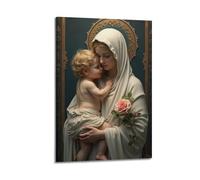 ZLXZPL Office Wall Painting Art Canvas Posters-Religious Poster Madonna Child with Rose Decorative Painting 12x18inch(30x45cm) Frame-style
