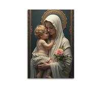 ZLXZPL Office Wall Painting Art Canvas Posters-Religious Poster Madonna Child with Rose Decorative Painting 12x18inch(30x45cm) Unframe-style
