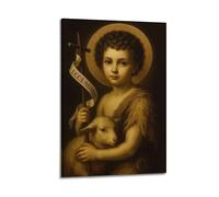 ZLXZPL Office Wall Painting Art Canvas Posters-Religious Poster Saint Child With Lamb Sacred Decorative Painting 16x24inch(40x60cm) Frame-style