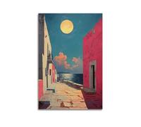 ZLXZPL Office Wall Painting Art Canvas Posters-Scene Poster Coastal Alley Under Moonlight Bringing Peaceful Vibe Decorative Painting 24x36inch(60x90cm) Unframe-style
