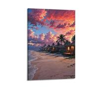 ZLXZPL Office Wall Painting Art Canvas Posters-Scene Poster Tropical Beach Huts At Sunset Bringing Romantic Vibe Decorative Painting 20x30inch(50x75cm) Frame-style
