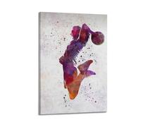 ZLXZPL Office Wall Painting Art Canvas Posters-Sports Silhouette Soccer Player Watercolor Splash Decorative Painting 08x12inch(20x30cm) Frame-style