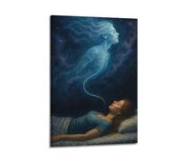 ZLXZPL Office Wall Painting Art Canvas Posters-Surreal Poster Woman With Astral Projection Mystical And Thought - Provoking Painting 16x24inch(40x60cm) Frame-style