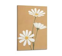 ZLXZPL Plant Minimalist Style White Daisies on Beige Background Wall Art Canvas Posters Prints for Modern Family Living Room Decor Artwork 16x24inch(40x60cm) Frame