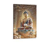 ZLXZPL Religious Poster Buddha with Lotus And Sacred Texts Peaceful Religious Art Wall Art Canvas Posters Prints for Modern Family Living Room Decor Artwork 08x12inch(20x30cm) Frame