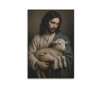 ZLXZPL Religious Poster Jesus Holds A Lamb to Show Loving Kindness Wall Art Canvas Posters Prints for Modern Family Living Room Decor Artwork 24x36inch(60x90cm) Unframe