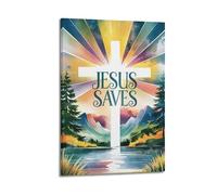 ZLXZPL Religious Poster Jesus' Redemptive Watercolor Realm And Preaching Rhythm of Faith Wall Art Canvas Posters Prints for Modern Family Living Room Decor Artwork 08x12inch(20x30cm) Frame