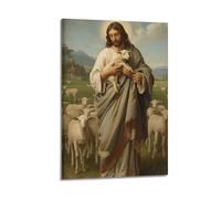 ZLXZPL Religious Poster Loving Care of Jesus The Shepherd And Faithful Devotion of The Flock Wall Art Canvas Posters Prints for Modern Family Living Room Decor Artwork 24x36inch(60x90cm) Frame