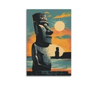 ZLXZPL Religious Poster Retro Image of Easter Island Moai And Ancient Mysterious Rhythm Wall Art Canvas Posters Prints for Modern Family Living Room Decor Artwork 16x24inch(40x60cm) Unframe