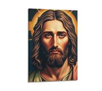 ZLXZPL Religious Poster The Artistic Faith Charm of Jesus Portrait in Oil Painting Texture Wall Art Canvas Posters Prints for Modern Family Living Room Decor Artwork 12x18inch(30x45cm) Frame