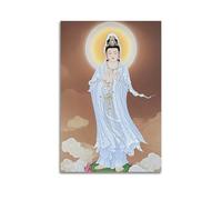 ZLXZPL Religious Poster The Compassionate Rhythm of Guanyin in White Robes Wall Art Canvas Posters Prints for Modern Family Living Room Decor Artwork 24x36inch(60x90cm) Unframe