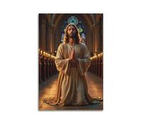 ZLXZPL Religious Poster The Devout Faith Radiance of Jesus Praying in The Temple Wall Art Canvas Posters Prints for Modern Family Living Room Decor Artwork 12x18inch(30x45cm) Unframe