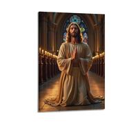 ZLXZPL Religious Poster The Devout Faith Radiance of Jesus Praying in The Temple Wall Art Canvas Posters Prints for Modern Family Living Room Decor Artwork 20x30inch(50x75cm) Frame