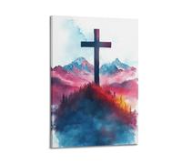 ZLXZPL Religious Poster The Faith Radiance of The Cross Among Mountains And Waters Wall Art Canvas Posters Prints for Modern Family Living Room Decor Artwork 12x18inch(30x45cm) Frame