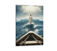 ZLXZPL Religious Poster The Power of Faith in Jesus Walking on The Sea Wall Art Canvas Posters Prints for Modern Family Living Room Decor Artwork 16x24inch(40x60cm) Frame