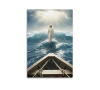 ZLXZPL Religious Poster The Power of Faith in Jesus Walking on The Sea Wall Art Canvas Posters Prints for Modern Family Living Room Decor Artwork 24x36inch(60x90cm) Unframe