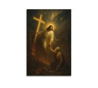 ZLXZPL Religious Poster The Redemptive Hand of Jesus with The Cross Wall Art Canvas Posters Prints for Modern Family Living Room Decor Artwork 08x12inch(20x30cm) Unframe