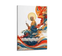 ZLXZPL Religious Poster The Spiritual Flow Beauty of Colorful Buddha Wall Art Canvas Posters Prints for Modern Family Living Room Decor Artwork 12x18inch(30x45cm) Frame