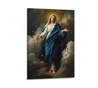 ZLXZPL Religious Poster Virgin's Rose Image And Compassionate Rhythm of Faith Wall Art Canvas Posters Prints for Modern Family Living Room Decor Artwork 08x12inch(20x30cm) Frame