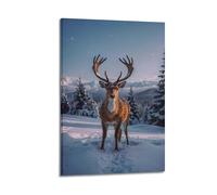 ZLXZPL Spotted Deer in Snowy Mountain Forest Adding Christmas Serenity Wall Art Canvas Posters Prints for Modern Family Living Room Decor Artwork 12x18inch(30x45cm) Frame